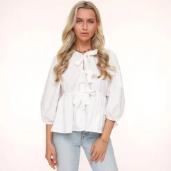Olivia & Kate White Bow Ties 3/4 Sleeves-Blouse New