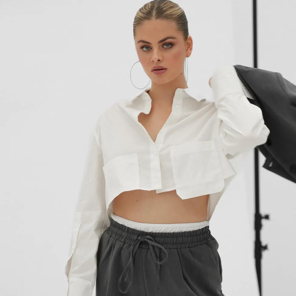 Olivia & Kate White Cropped-Blouse Discount