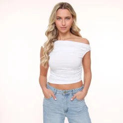 Olivia & Kate White Draped Ss-Top Cheap