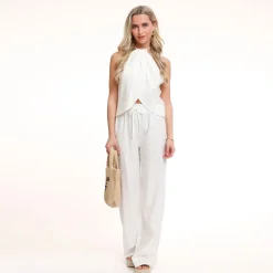 Olivia & Kate White Linen Halter-Top Best
