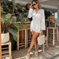 Olivia & Kate White Linen Ls-Dress Cheap