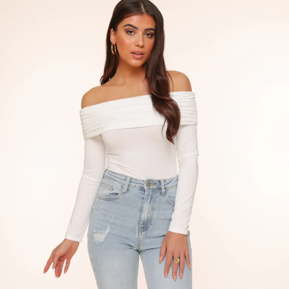 Olivia & Kate White Off Shoulder-Top Clearance