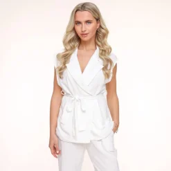 Olivia & Kate White Oversized Linen-Gilet Clearance