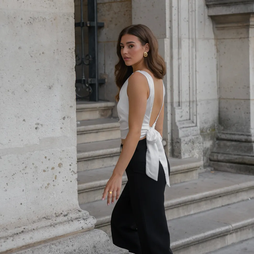 Olivia & Kate White Satin Open Back-Top Best Sale