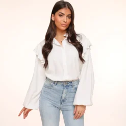 Olivia & Kate White Shoulder Ruffel-Blouse Shop
