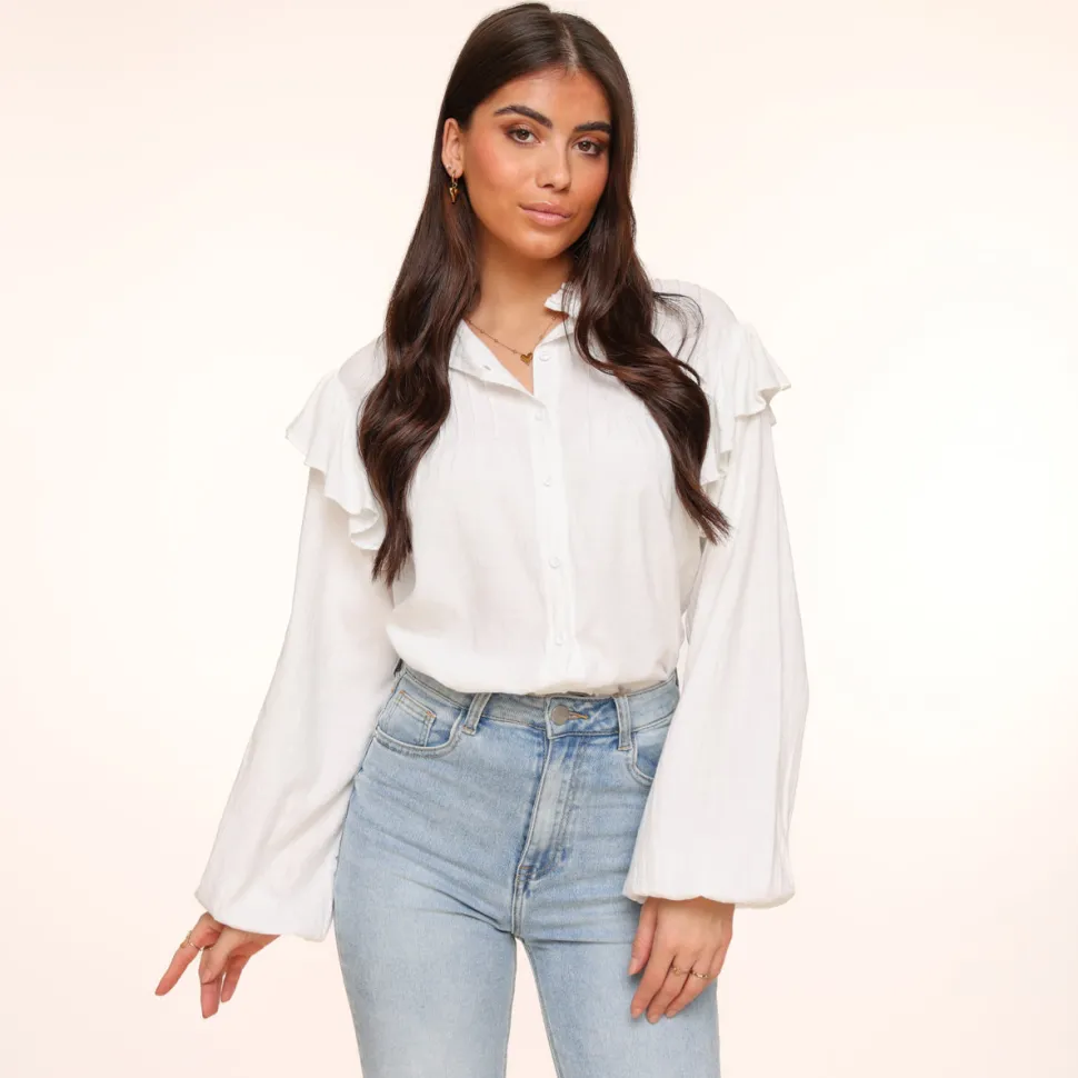 Olivia & Kate White Shoulder Ruffel-Blouse Shop